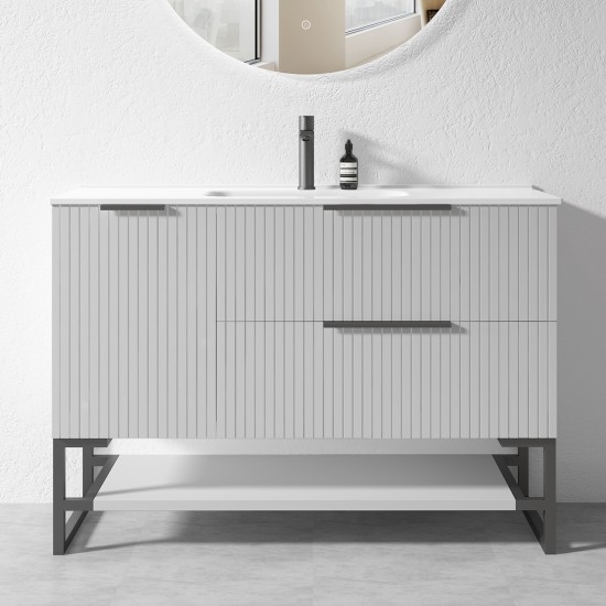 3D-2W 1200x450x850mm Grey Floor Standing Plywood Vanity with Stainless Black Frame Leg And Shelf